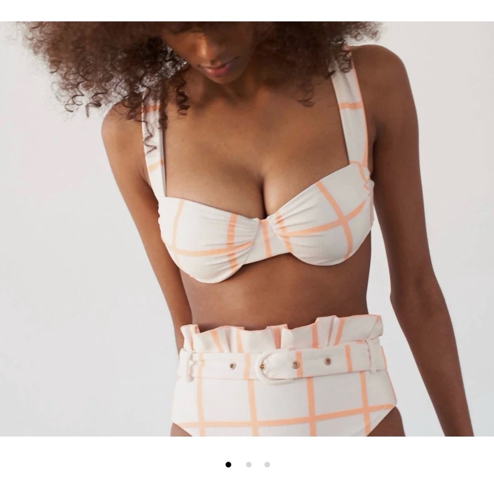 Plaid Bikini Set with Belted High-Waist